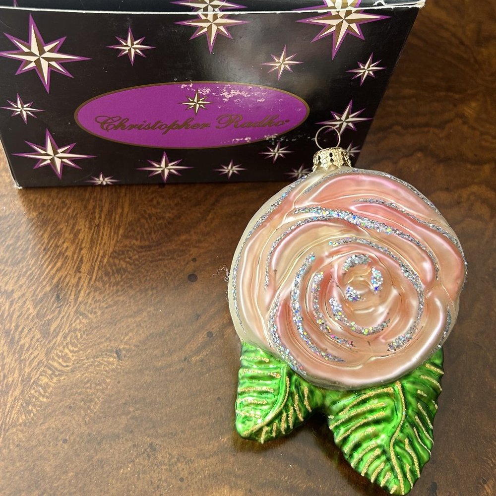 Christopher Radko Rare pink Rose Ornaments